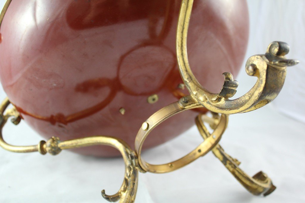 Fretwork Cup In Red Lacquered Sheet And Tripod Mount In Gilt Bronze 19th Century-photo-5