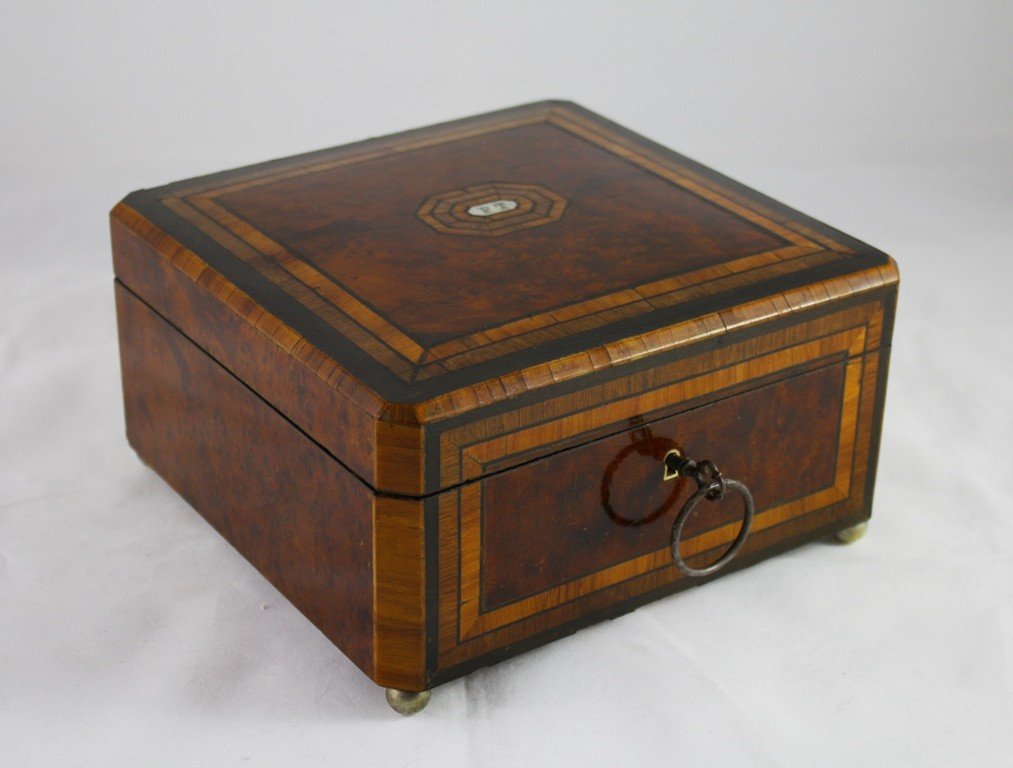 Inlaid Wood Box And Its Key Napoleon III Period, Late 19th Century-photo-3