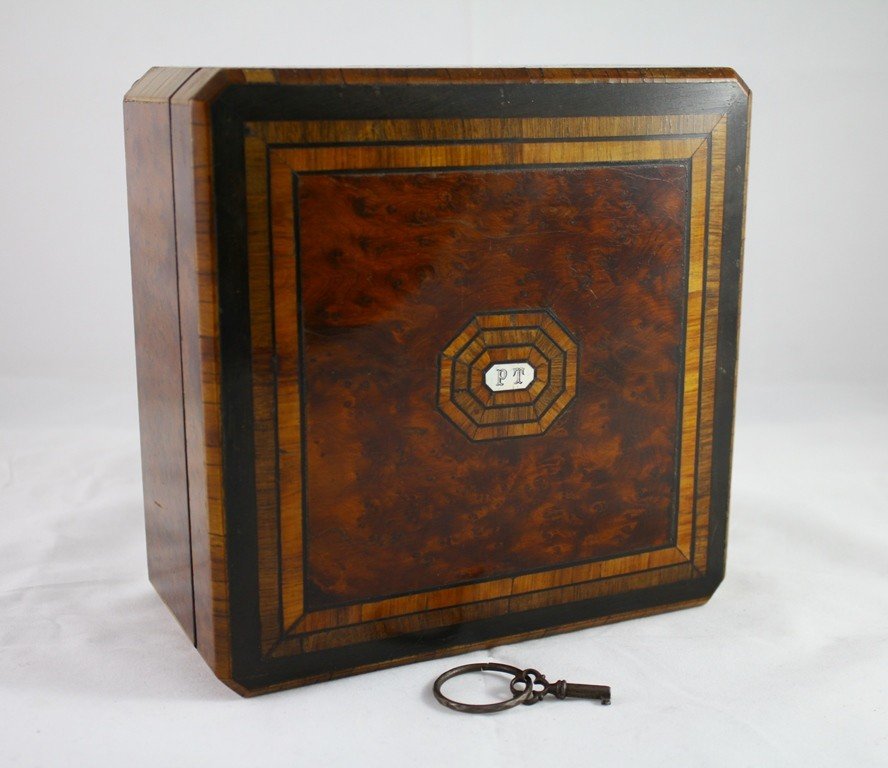 Inlaid Wood Box And Its Key Napoleon III Period, Late 19th Century