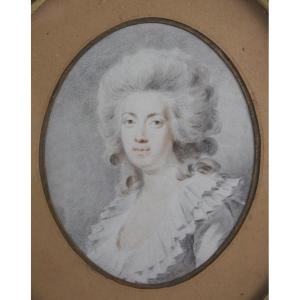 Portrait Of Woman In The Taste Of The 18th Century Watercolor Early 19th Century