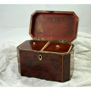 Mahogany Burl Veneer Tea Box 19th Century