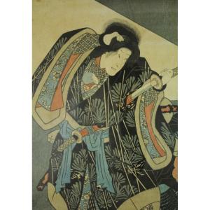 Estampe Japonaise "acteurs De Kabuki" Utagawa Toyokuni III (1786-1865)