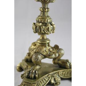 Pair Of Bronze Candlesticks Napoleon III, Late 19th Century