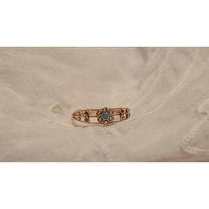 Yellow Gold Ring Half Pearls And Turquoise Early 20th Century Tdd 53