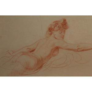 Sanguine Drawing 'nude Study' Victor René Livache (1872-1944)