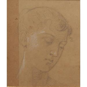 Dessin 'étude Du Portrait De La Femme à l'Aumonière' Victor René Livache (1872-1944)