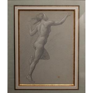 Pencil Drawing 'nude In Motion' Victor René Livache (1872-1944)