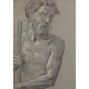 Dessin 'étude d'Homme Au Bâton' Victor René Livache (1872-1944)