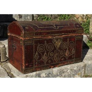18th Century Studded Wood And Leather Travel Chest