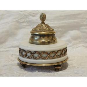 Circular Inkwell In Bronze And Marble Louis XVI Style Late 19th Century