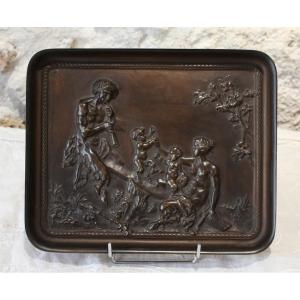 Grande plaque en bronze famille de satyres d'après Clodion, Thiébaut Frères, 19ème siècle