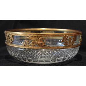 Coupe en cristal taillé et monture en laiton repoussé époque Napoléon III, 19ème siècle