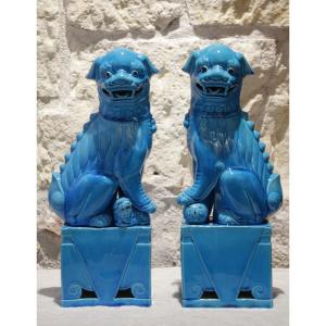 Grande paire de chiens Fô en céramique, 1ère moitié du 20ème siècle