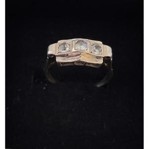 Bague Art Déco en argent et pierres blanches 20ème siècle
