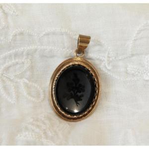 Black Engraved Glass And Gilded Brass Napoleon III Photo Medallion, Late 19th Century