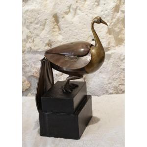 Sculpture oiseau formant boîte en laiton vers 1970
