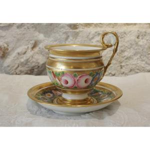 Dinner Set, Cup And Saucer, Porcelain With Polychrome Floral Decoration, Circa 1815-1830