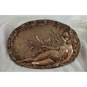 Vide-poche en bronze doré 'Femme au roseau', vers 1900, Art Nouveau