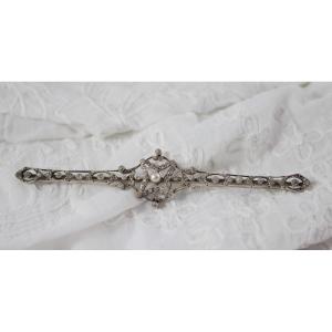 Barrette Brooch In Silver Pearl And White Stones Late 19th Century