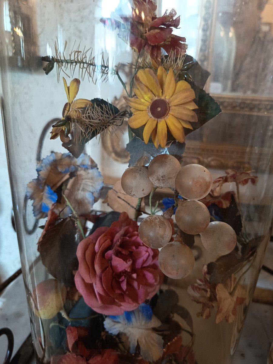 Paire de globes composition fleurs et fruits -photo-2
