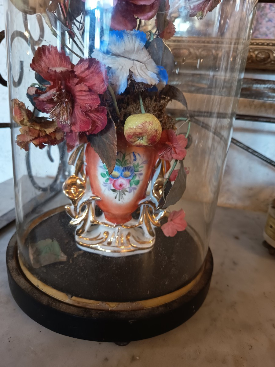 Paire de globes composition fleurs et fruits -photo-3