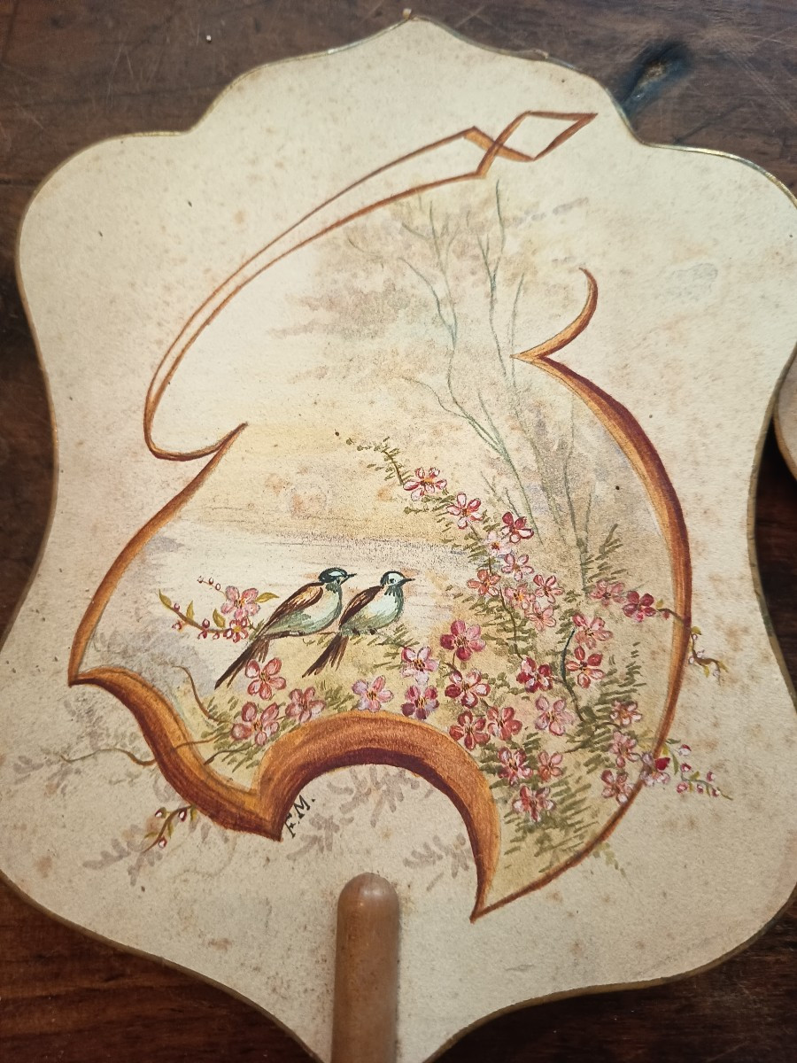 Pair Of Fans, Hand-held Face Screens-photo-3