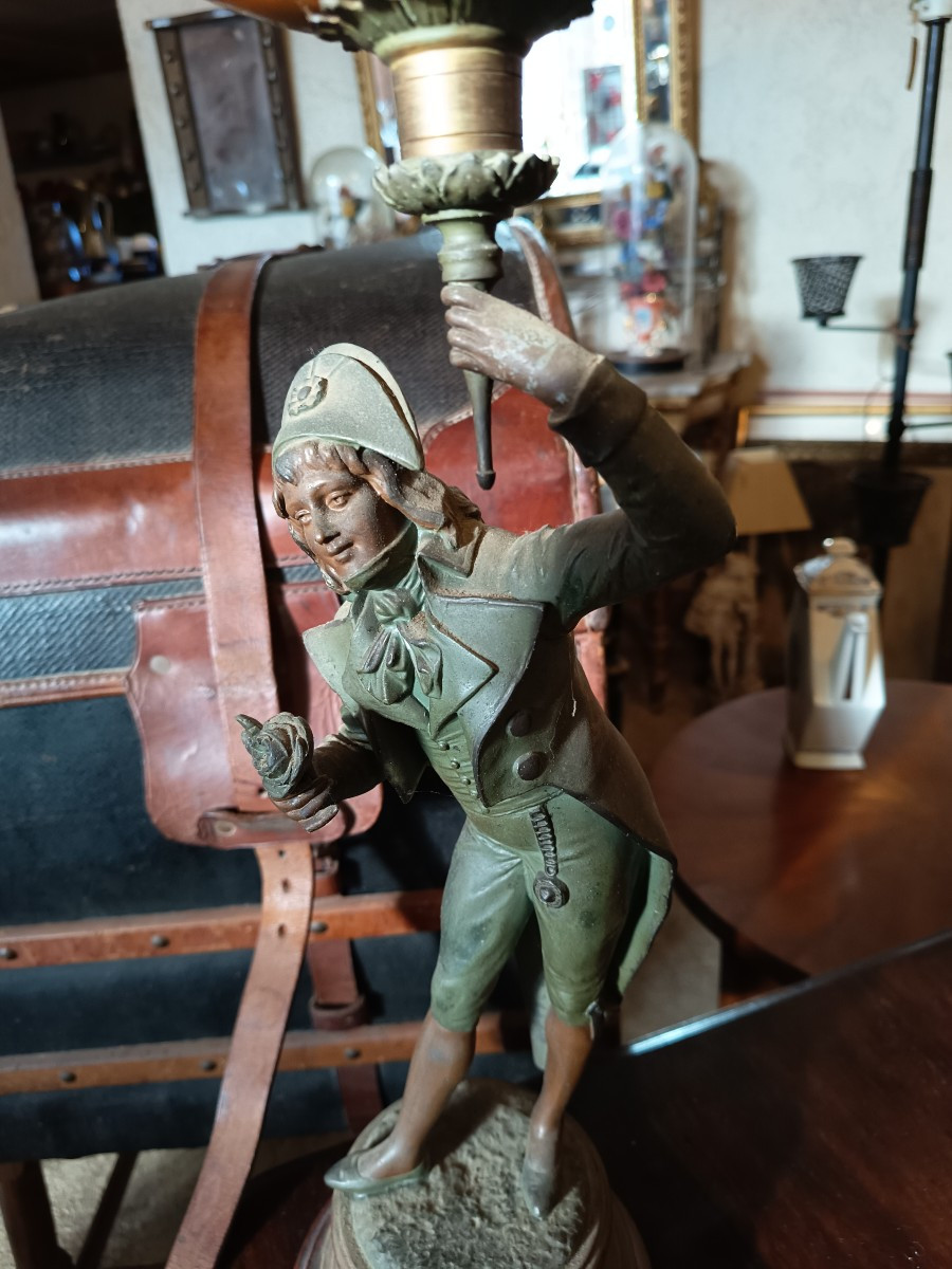 Lampe à pétrole en régule polychrome L.Raphael -photo-2