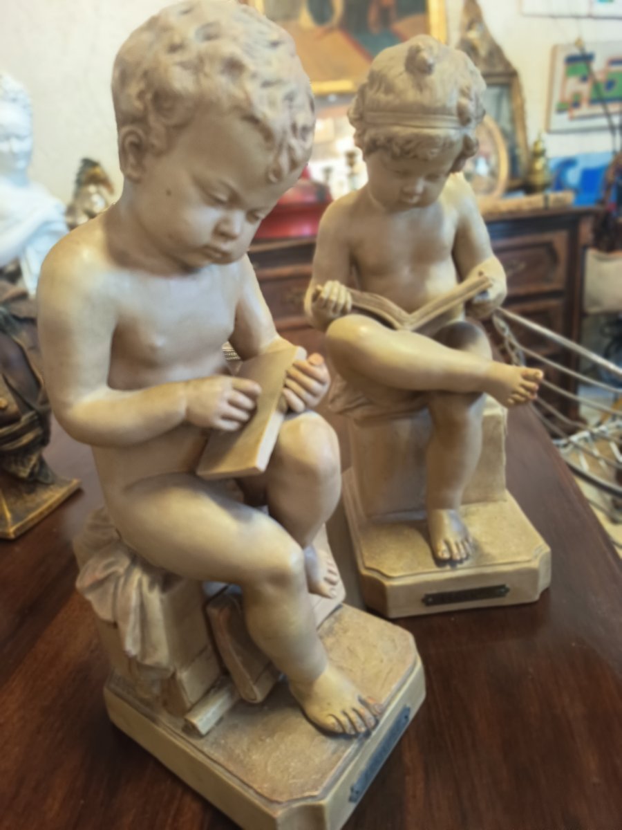 Pair Of Terracotta Sculptures By G.tilges-photo-1