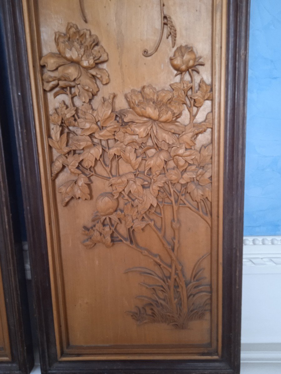 Asie Paire De Grands Panneaux En Bois Sculpté -photo-2