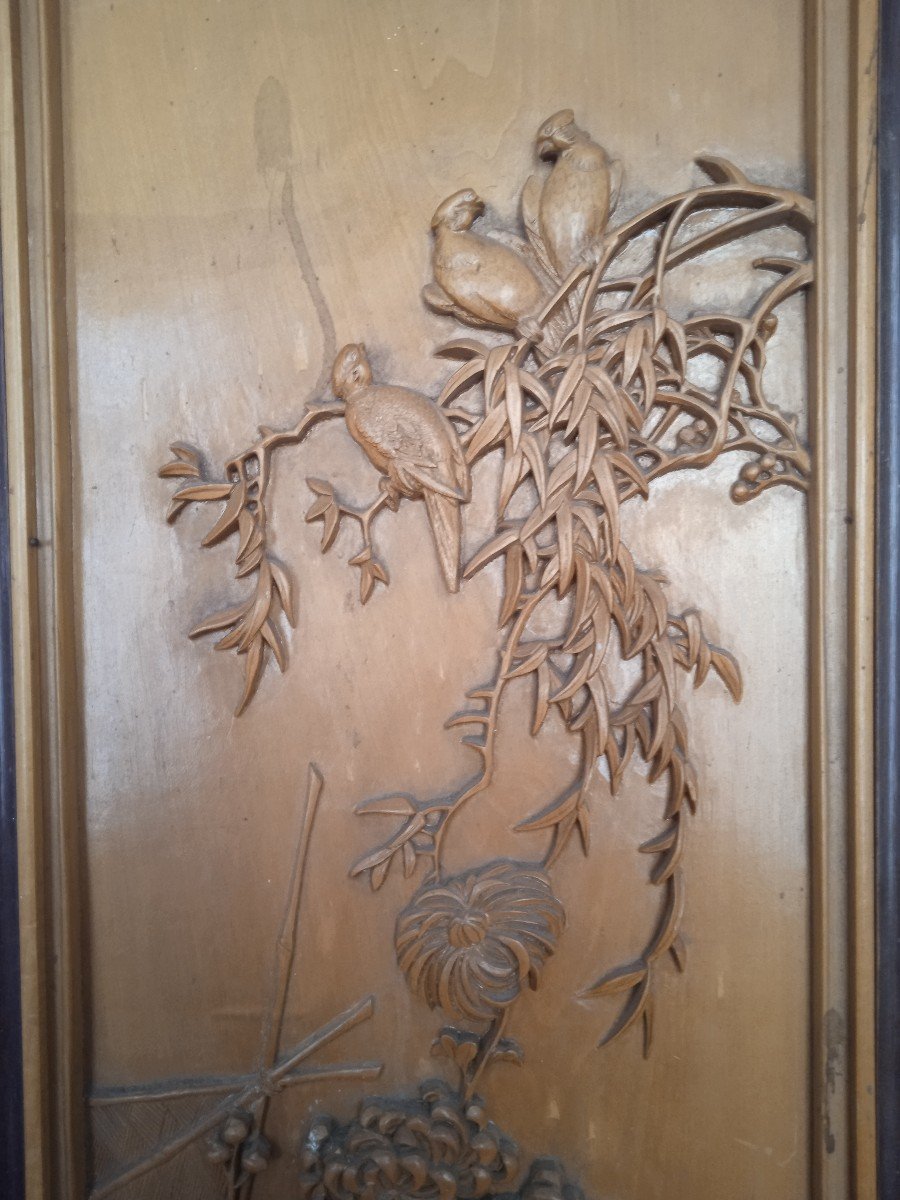 Asie Paire De Grands Panneaux En Bois Sculpté -photo-6