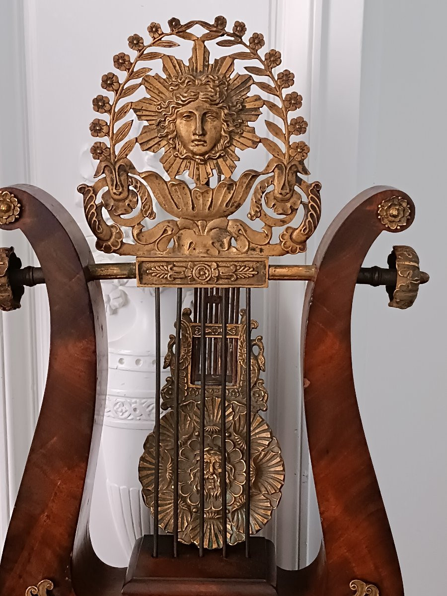 Large Lyre Mahogany Clock -photo-2