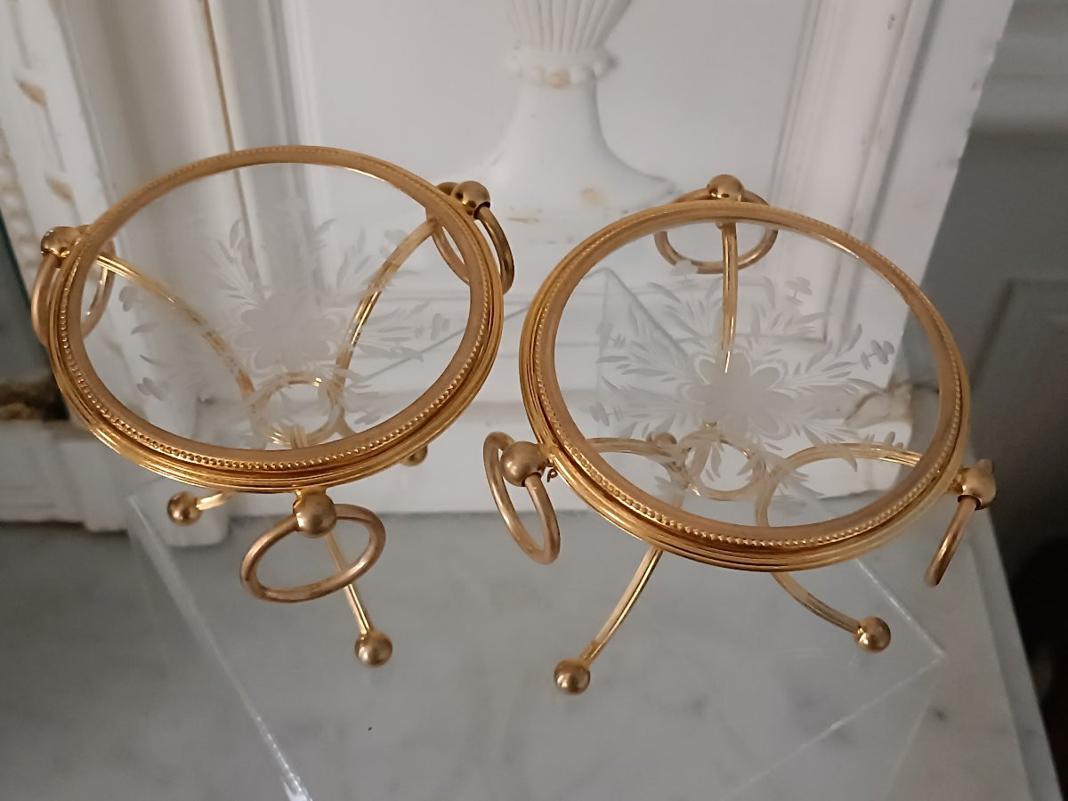 Pair Of Ring Sizes In Bronze, Brass And Chiseled Glass. -photo-3