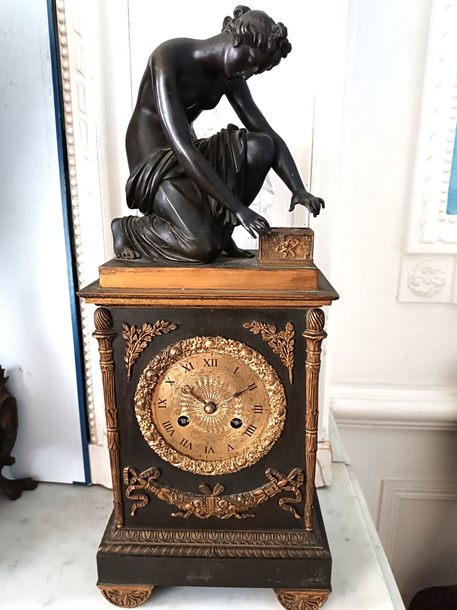 Gilt And Patinated Bronze Clock 