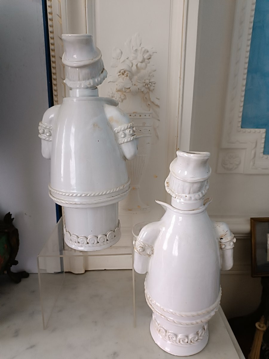 Pair Of Malicorne Earthenware Candlesticks-photo-2