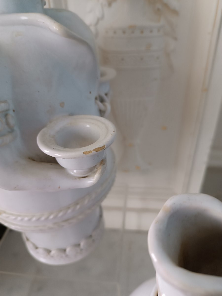 Pair Of Malicorne Earthenware Candlesticks-photo-3