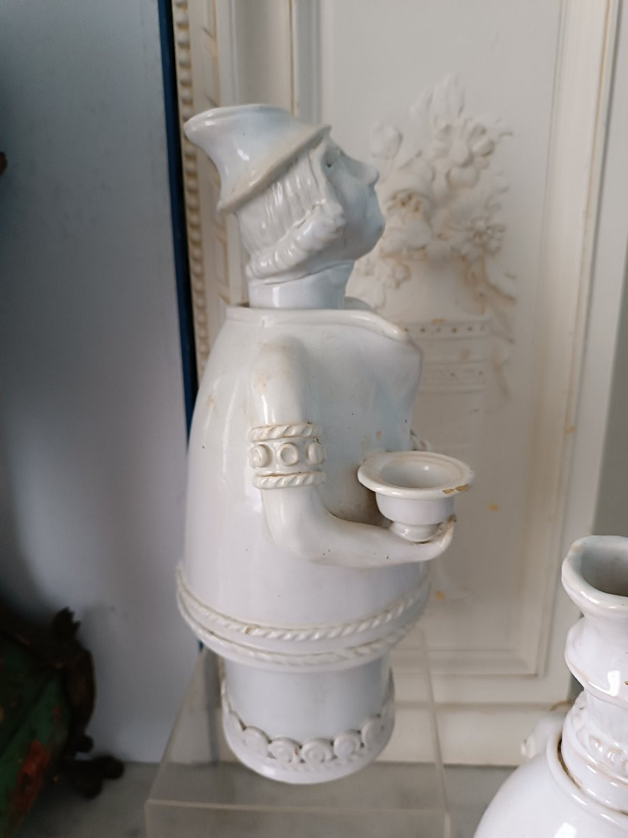 Pair Of Malicorne Earthenware Candlesticks-photo-4