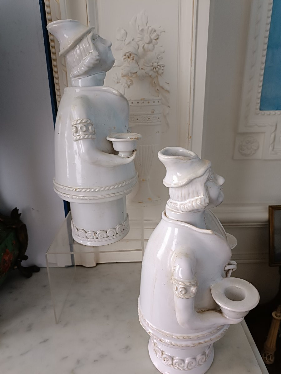 Pair Of Malicorne Earthenware Candlesticks-photo-5