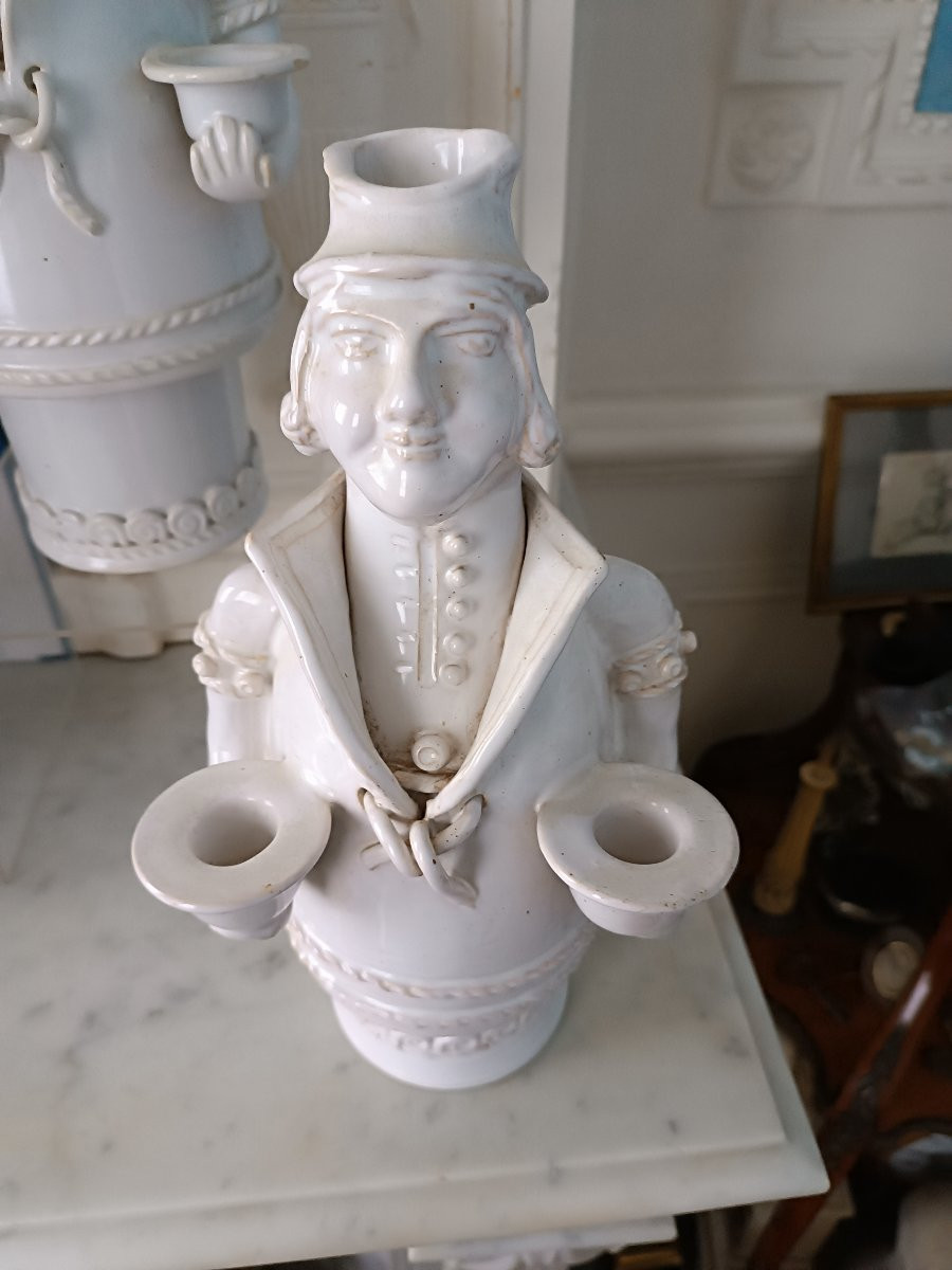 Pair Of Malicorne Earthenware Candlesticks-photo-6
