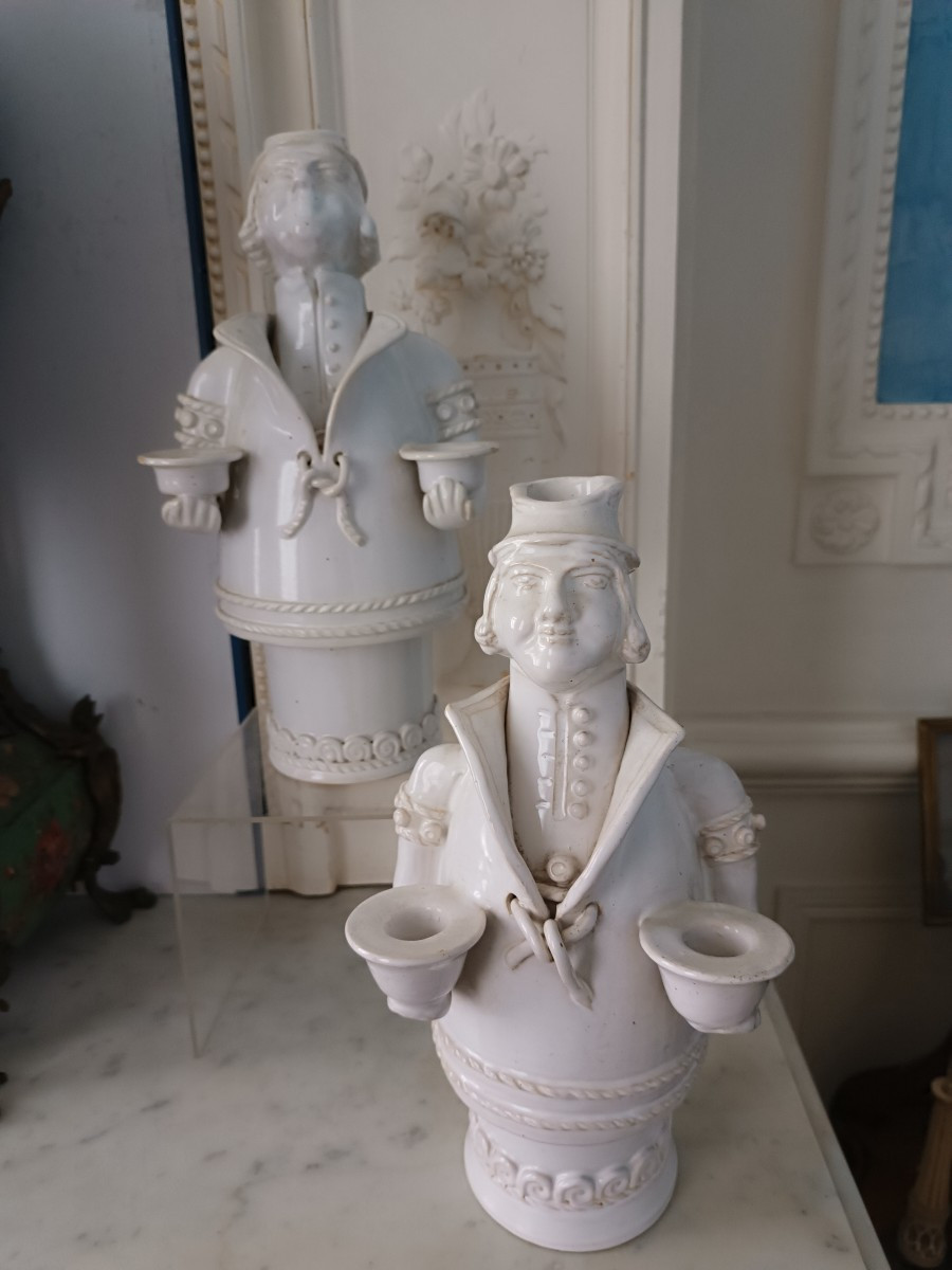 Pair Of Malicorne Earthenware Candlesticks