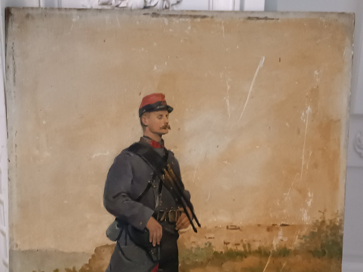 Oil On Panel, Soldier Of The 28th Infantry, Signed Petit-gérard -photo-4