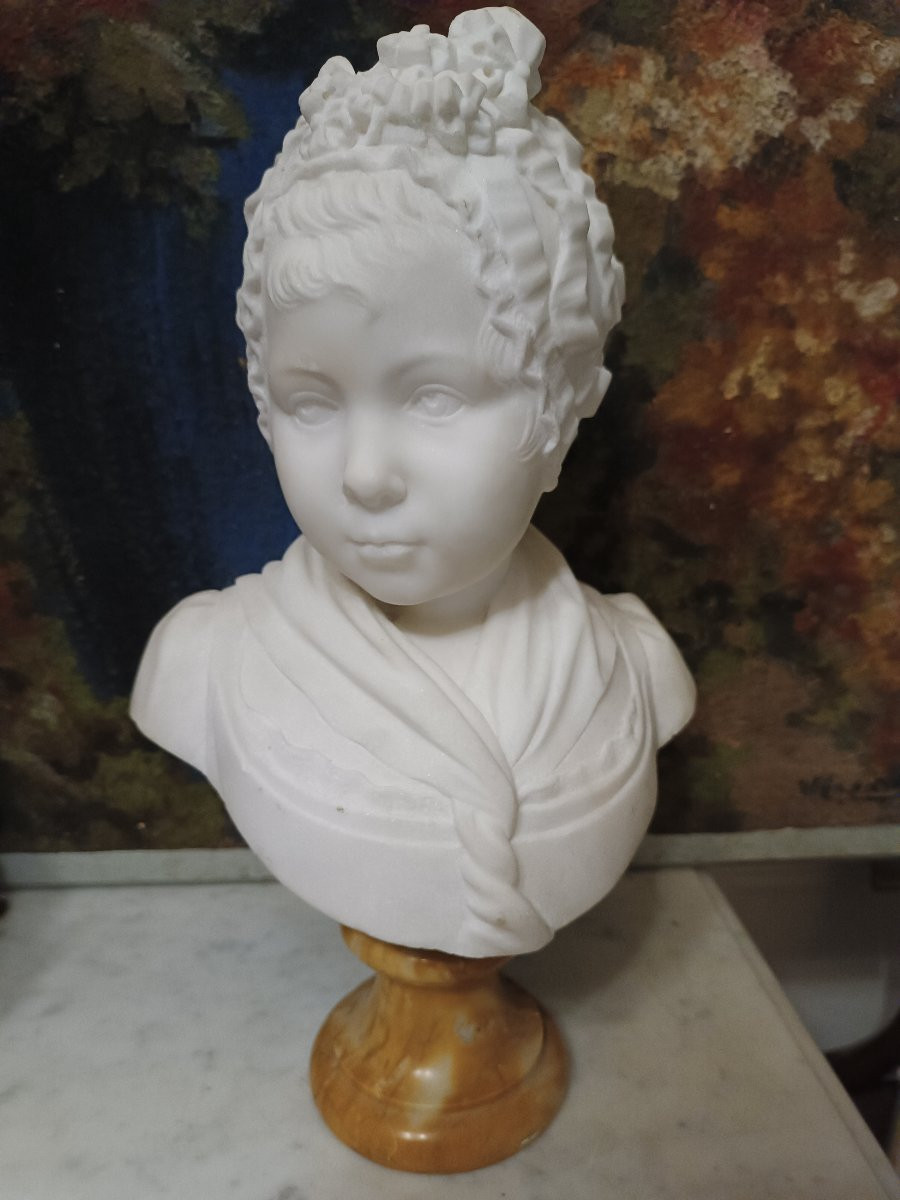 Buste d 'enfant en marbre blanc d 'après HOUDON-photo-2
