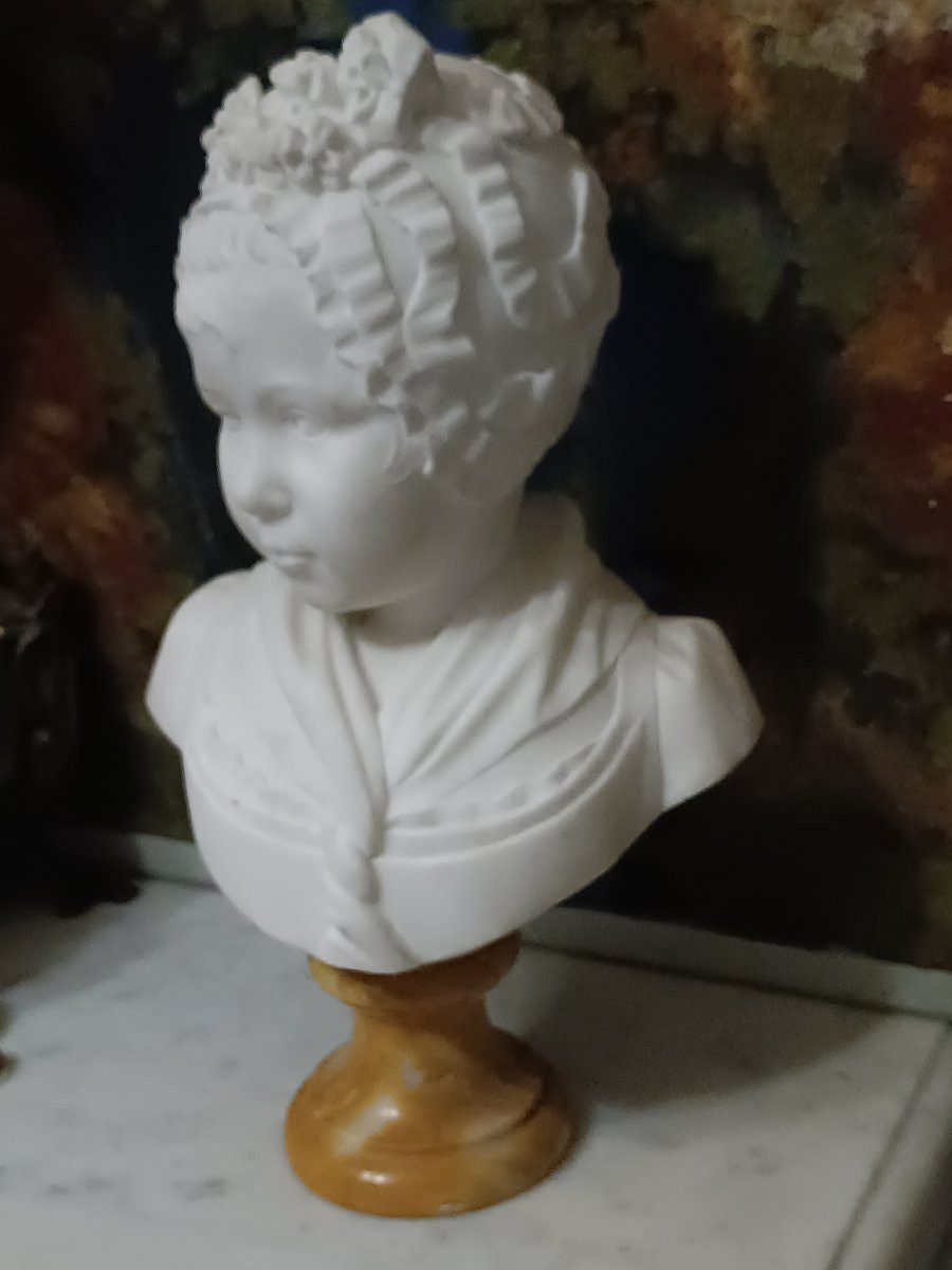Buste d 'enfant en marbre blanc d 'après HOUDON-photo-3