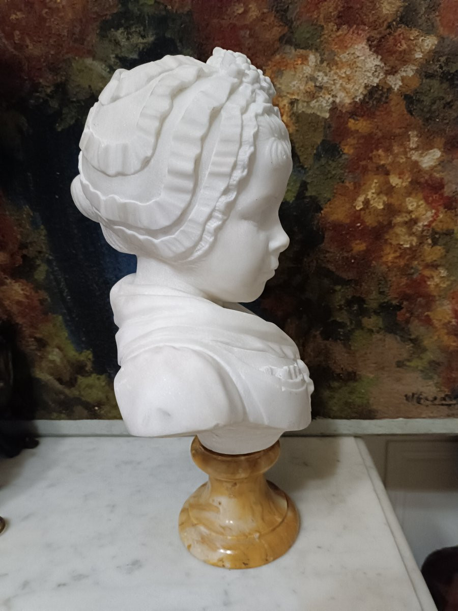 Buste d 'enfant en marbre blanc d 'après HOUDON-photo-2