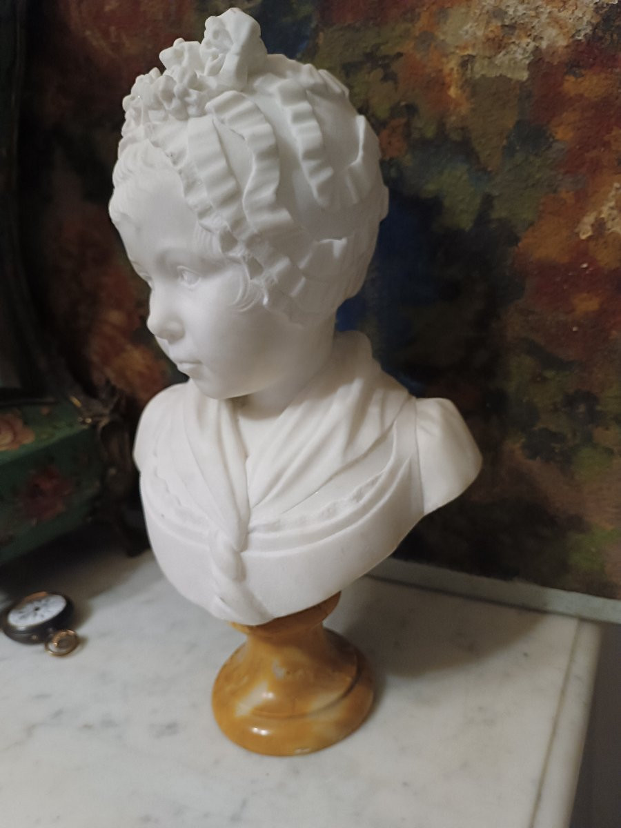 Buste d 'enfant en marbre blanc d 'après HOUDON-photo-5