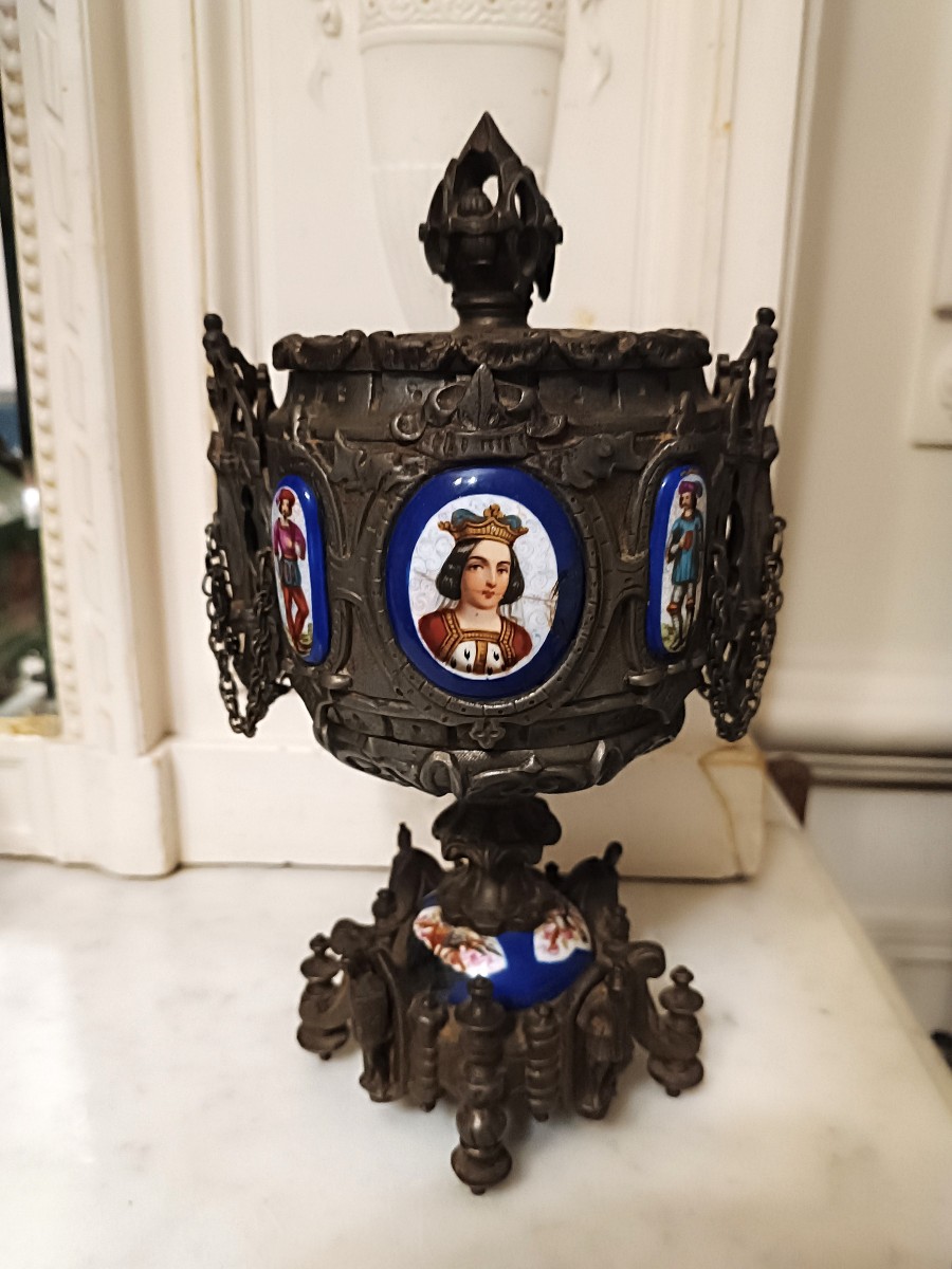 Napoleon III Perfume Burner In Cast Iron And Porcelain.
