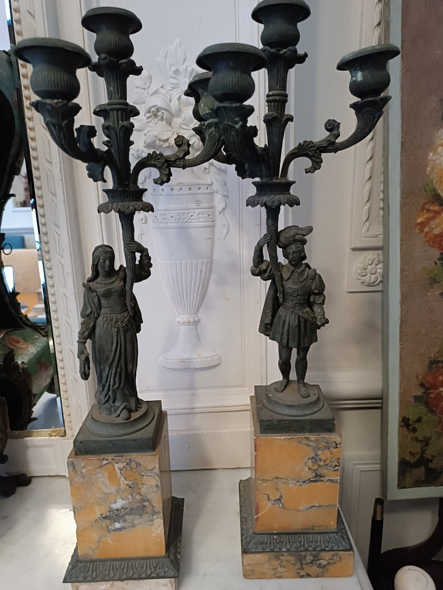 Pair Of Bronze And Marble Candelabra -photo-4