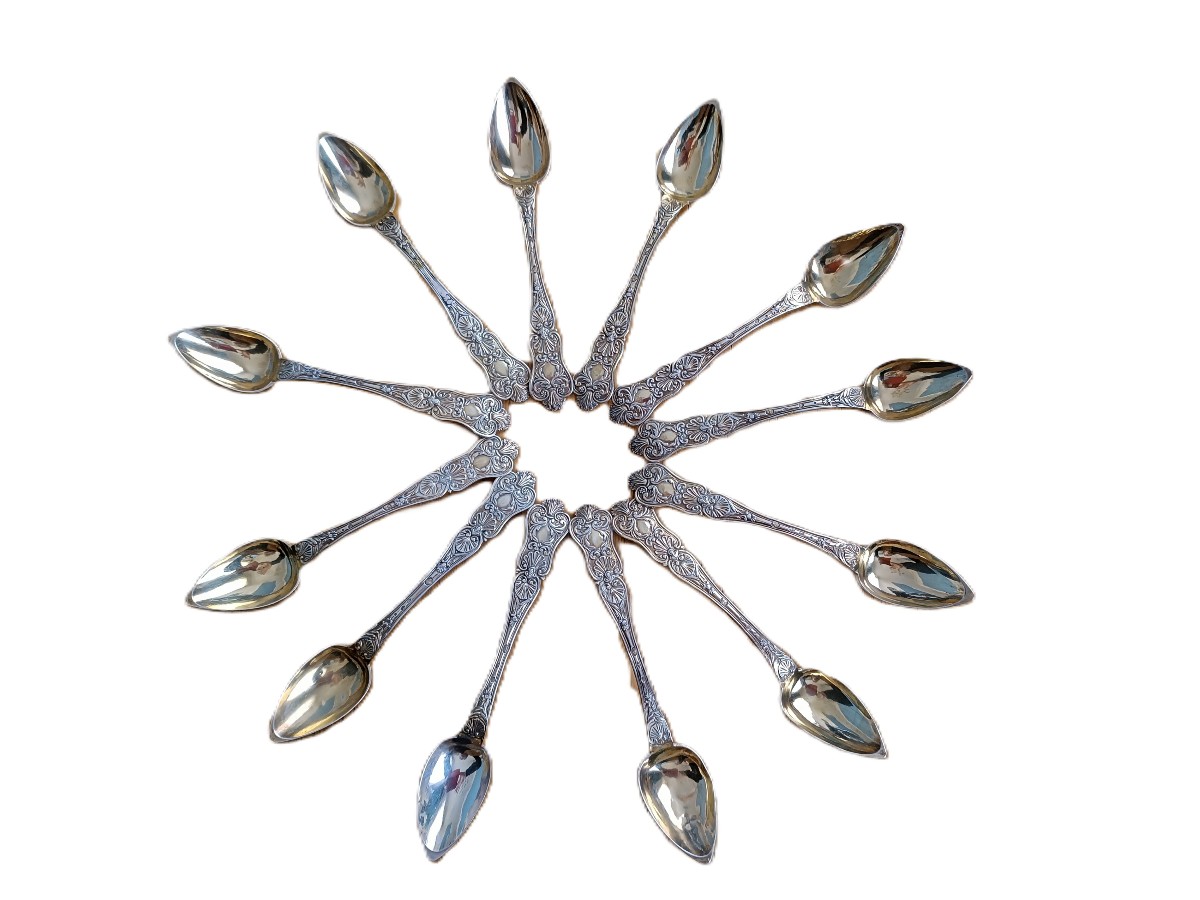 12 cuillères à confiture en vermeil 1 ère moitié 19 éme