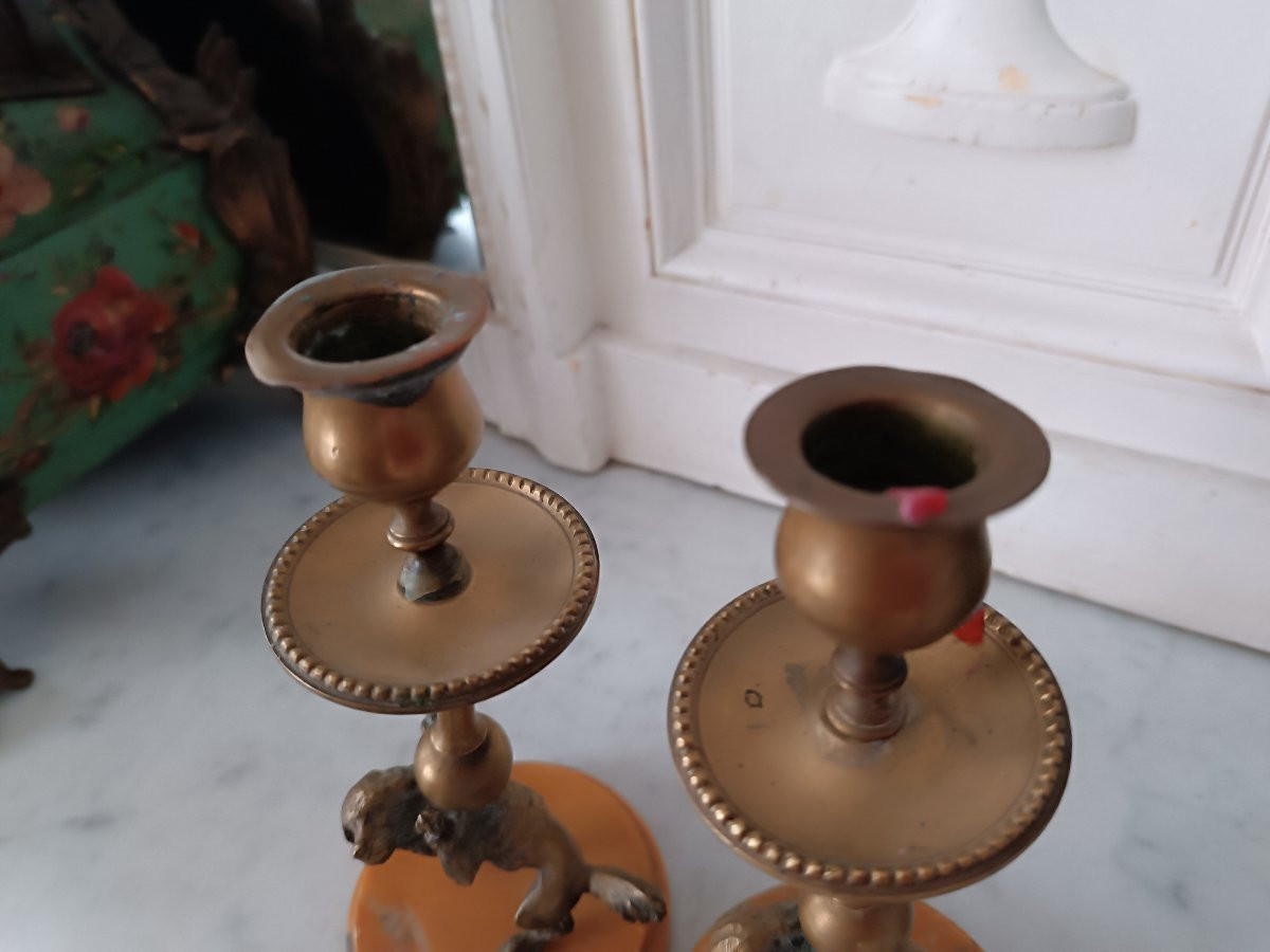 Pair Of Candlesticks Featuring Funambules  Dogs -photo-2