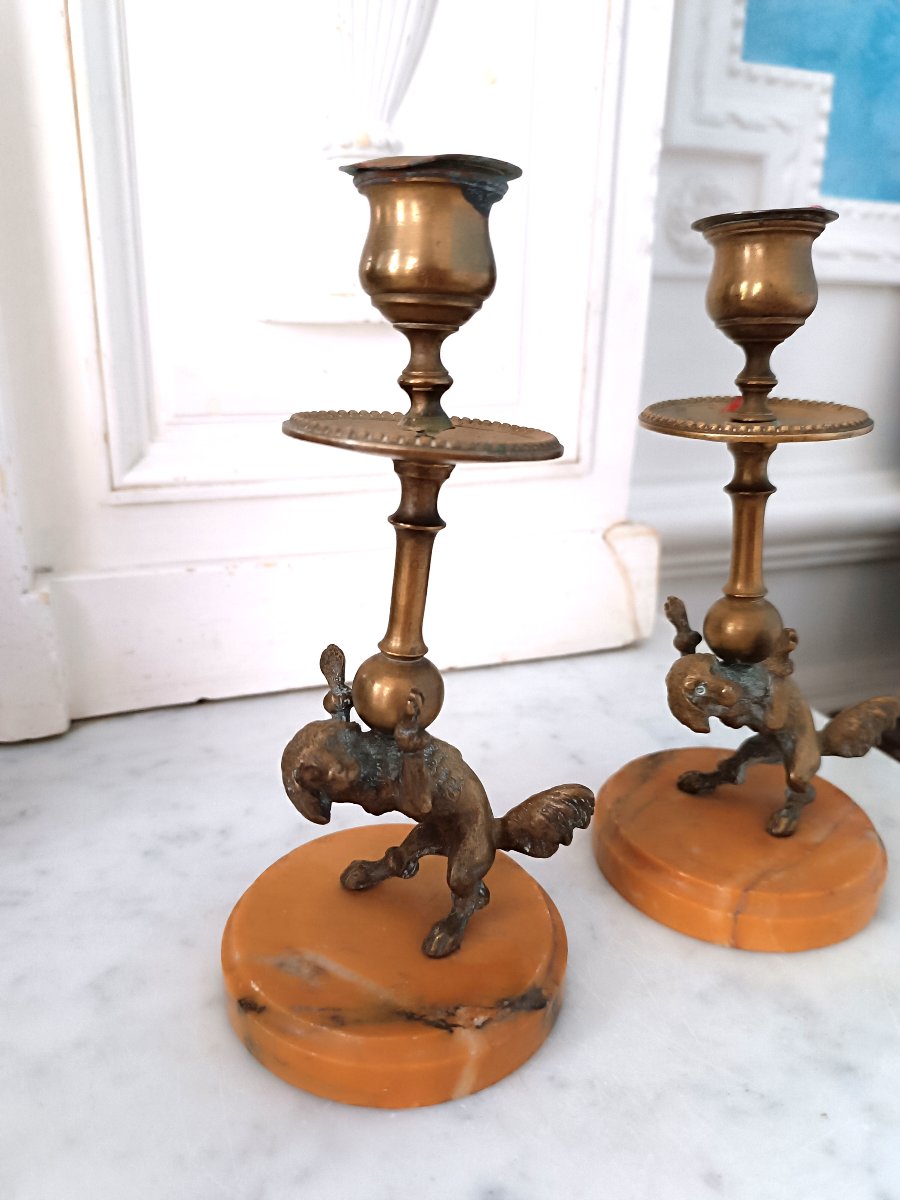 Pair Of Candlesticks Featuring Funambules  Dogs -photo-5