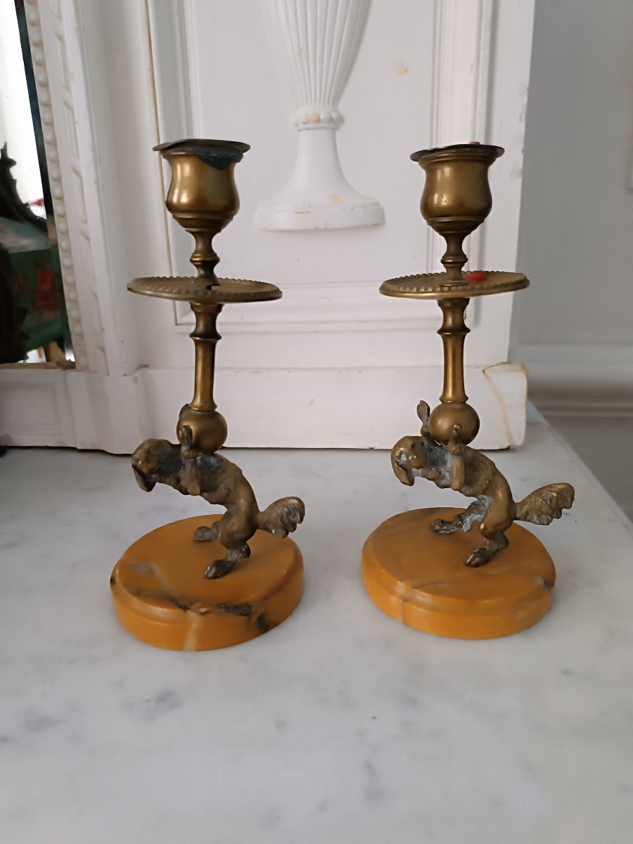 Pair Of Candlesticks Featuring Funambules  Dogs -photo-6